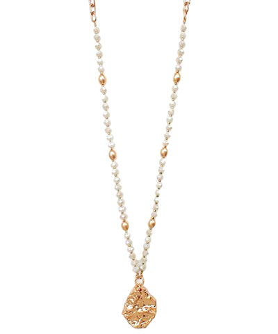 Textured Metal & Glass Beads Necklace