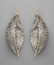 Load image into Gallery viewer, Leather Feather &amp; Bar Earrings
