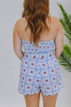 Load image into Gallery viewer, Carley Strapless Belted Romper- Blue

