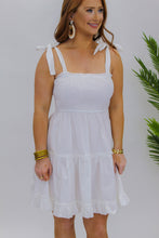 Load image into Gallery viewer, Shine Bright Smocked Mini Dress- White
