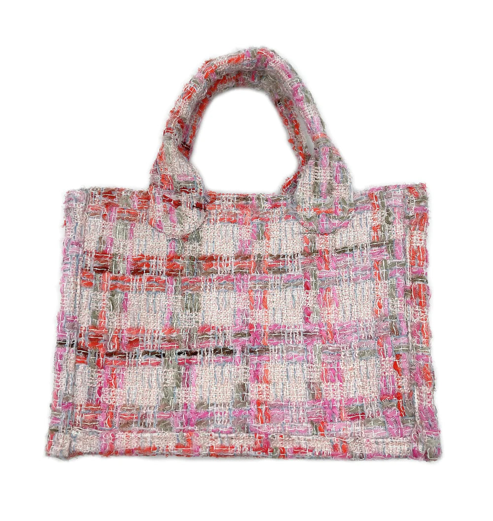 Tweed Mini Satchel Crossbody Bag- Pink
