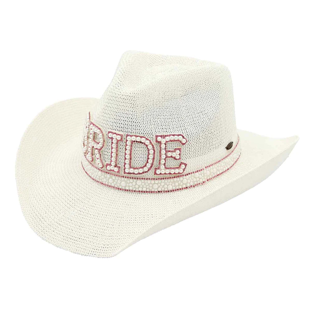 BRIDE Cowboy Hat Pearls & Rhinestones