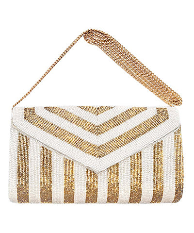 Stripe Beaded Clutch Bag