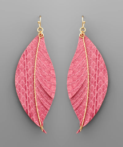 Leather Feather & Bar Earrings