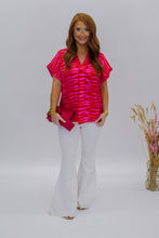 Load image into Gallery viewer, Poppy Satin Zebra V Neck Top
