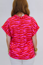 Load image into Gallery viewer, Poppy Satin Zebra V Neck Top
