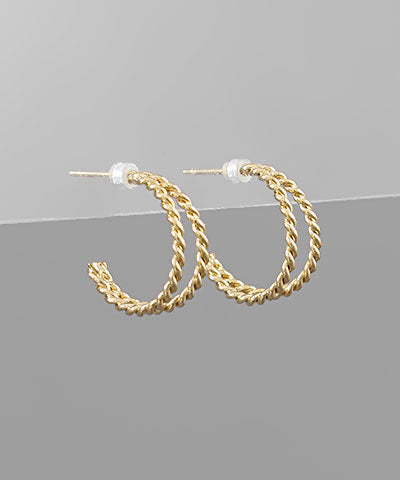Brass 2 Rope Textured Hoops