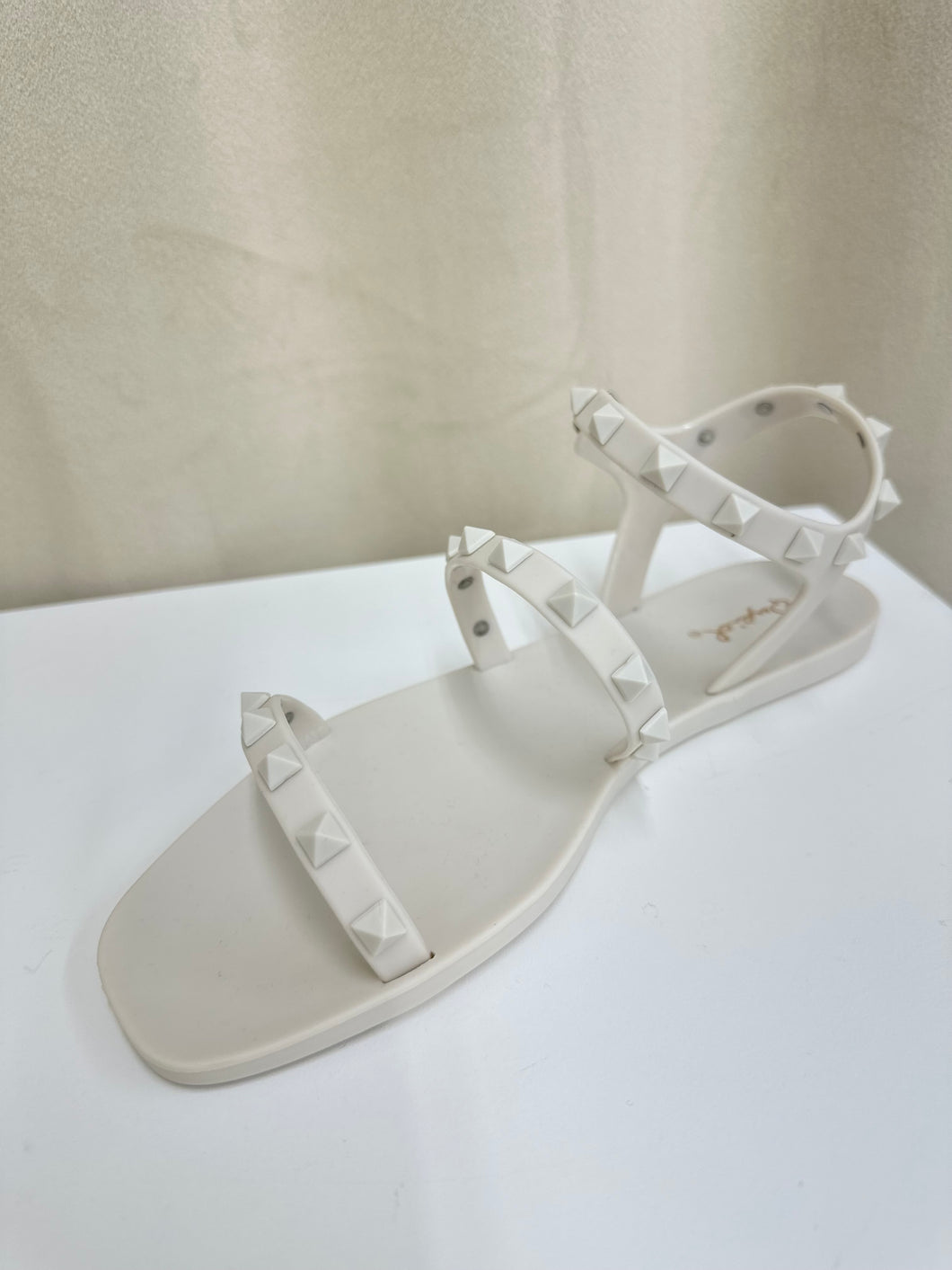 Studded Strap Sandal- Matte Off White