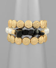 Load image into Gallery viewer, Color Stone &amp; Pearl 3 Row Bracelet Set
