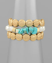 Load image into Gallery viewer, Color Stone &amp; Pearl 3 Row Bracelet Set
