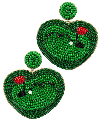 Beaded Heart Golf Green Earrings