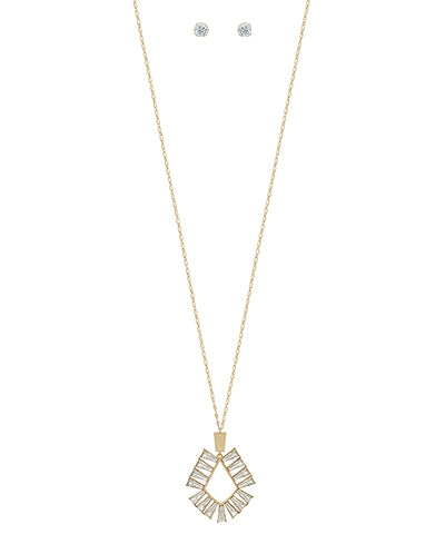 Pave Geometric Pendant Necklace Set
