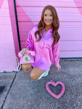 Load image into Gallery viewer, Busy Babe Oversized Satin Button Down- Pink
