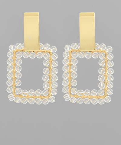 Ice Ball Bead Square Shape Earrings