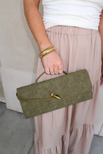 Load image into Gallery viewer, Woven Metal Twist Clutch - Olive Suede
