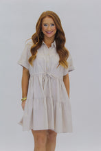 Load image into Gallery viewer, Brandi Poplin Tiered Mini Dress-Taupe
