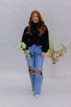 Load image into Gallery viewer, Carry Ballon Sleeve Cropped Turtle Neck- Black
