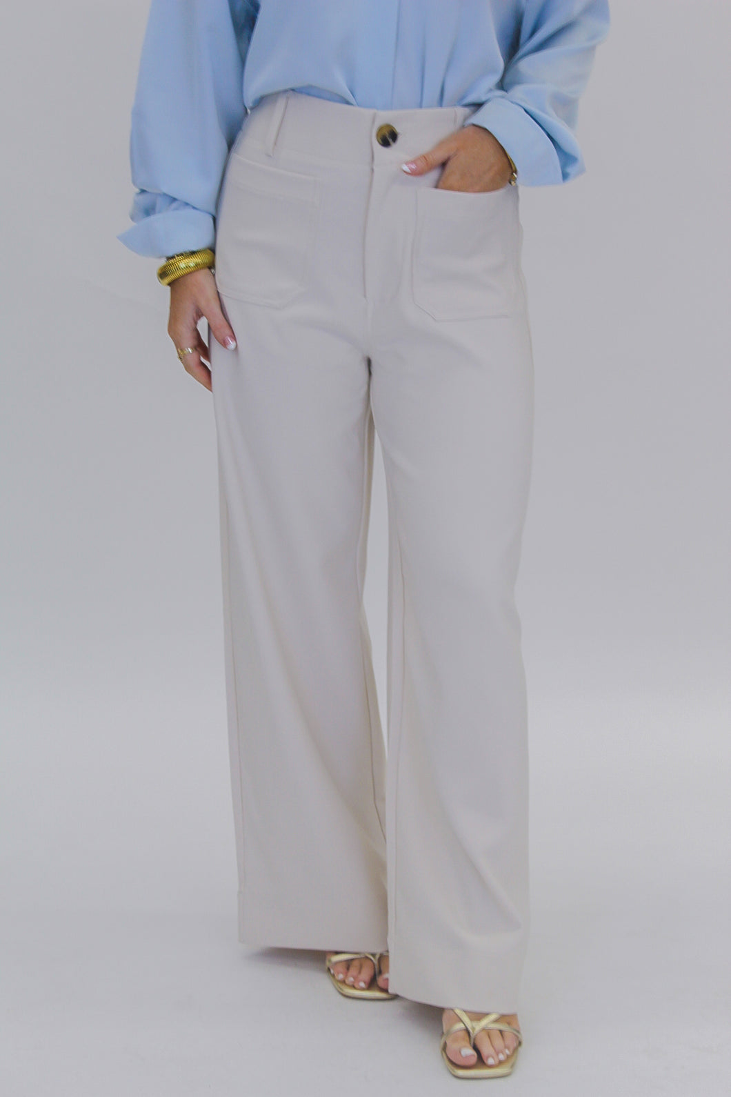Colette Wide Leg Pants- Cream