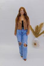 Load image into Gallery viewer, Mod Girl Faux Suede Biker Jacket- Camel
