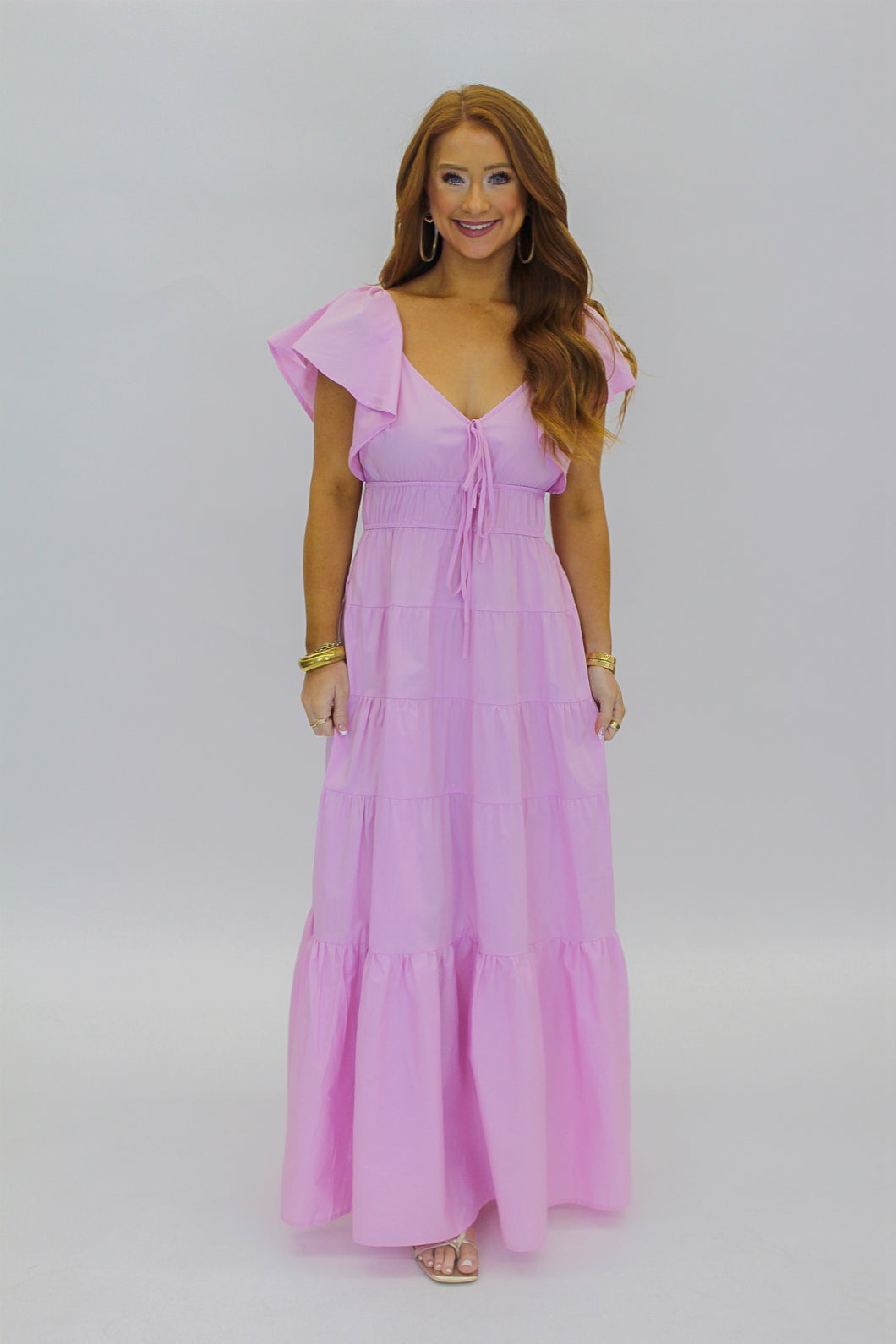 Darling Poplin Tiered Maxi Dress- Lavender