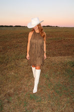 Load image into Gallery viewer, Ella Suede Fringe Dress- Olive
