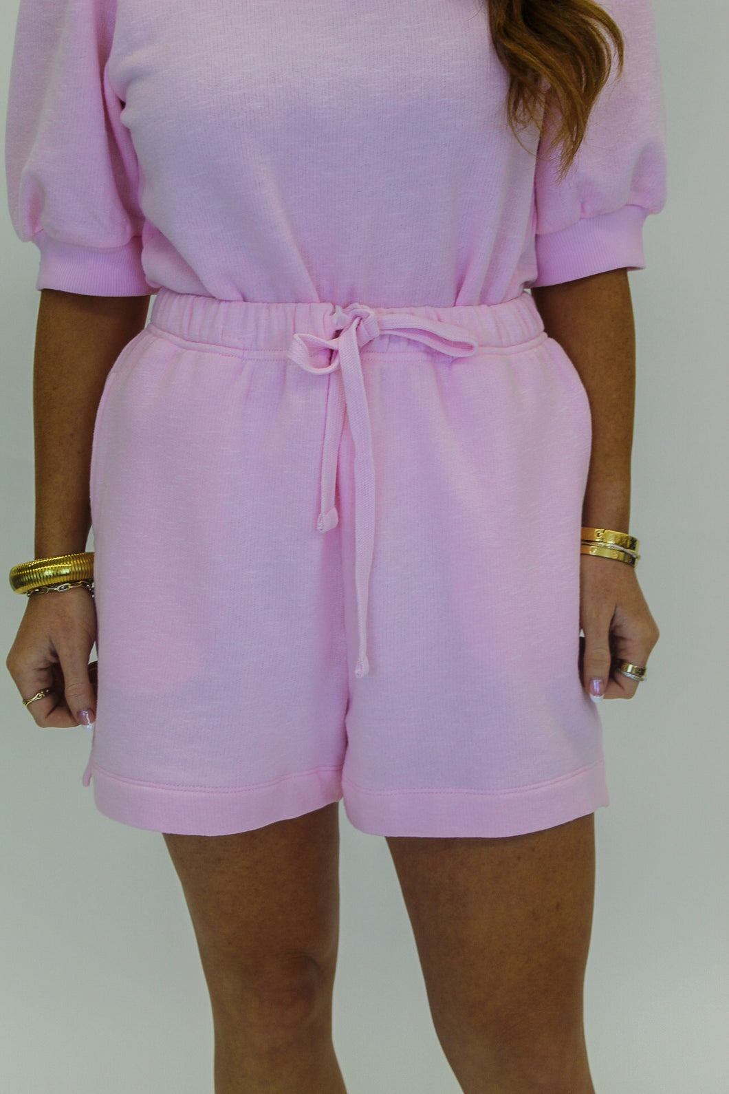 Lolli Drawstring Shorts Set- Soft Pink