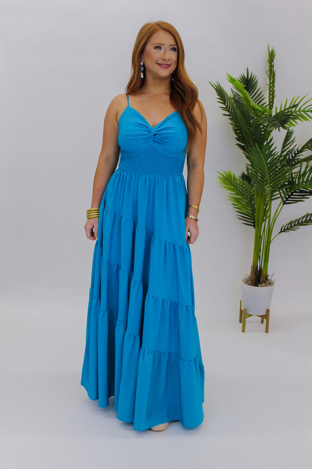 Lilly Tiered Ruffle Maxi Dress -Aqua