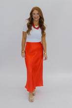 Load image into Gallery viewer, Alys Satin Midi Skirt-Tomato
