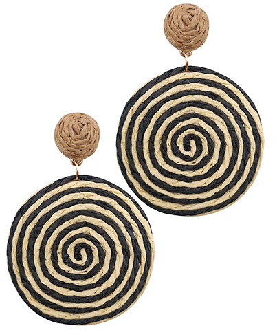 Swirl Pattern Round Raffia Earrings