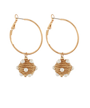 Load image into Gallery viewer, Ring &amp; Wrapped Raffia Ball w/Pearl Earrings

