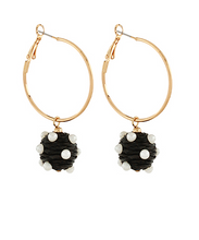 Load image into Gallery viewer, Ring &amp; Wrapped Raffia Ball w/Pearl Earrings

