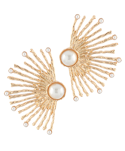 Glass Accent Half Sunburst Pearl Earrings