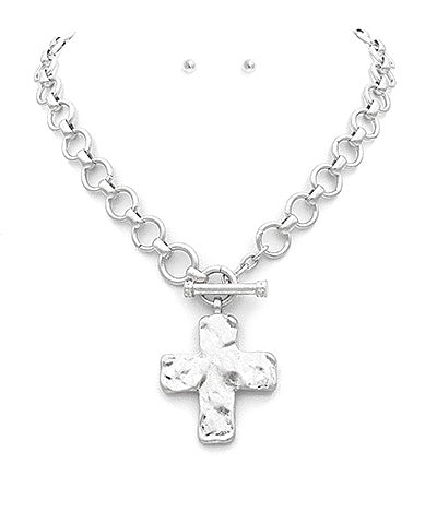 Chunky Cross & Chain Toggle Necklace Set
