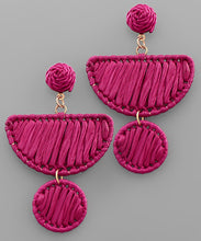 Load image into Gallery viewer, Raffia Wrapped Wedge &amp; Circle Earrings
