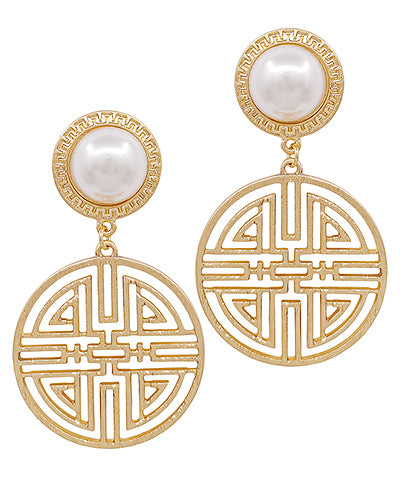 Filigree Round & Pearl Drop Earrings