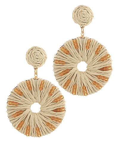 Wrapped Raffia &  Disk Earrings