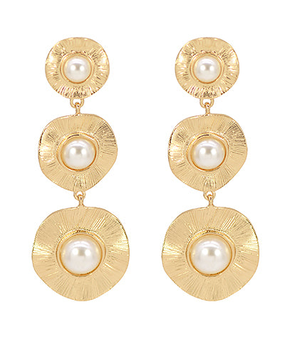 Linear Textured & Wavy Disk Pearl Earrings
