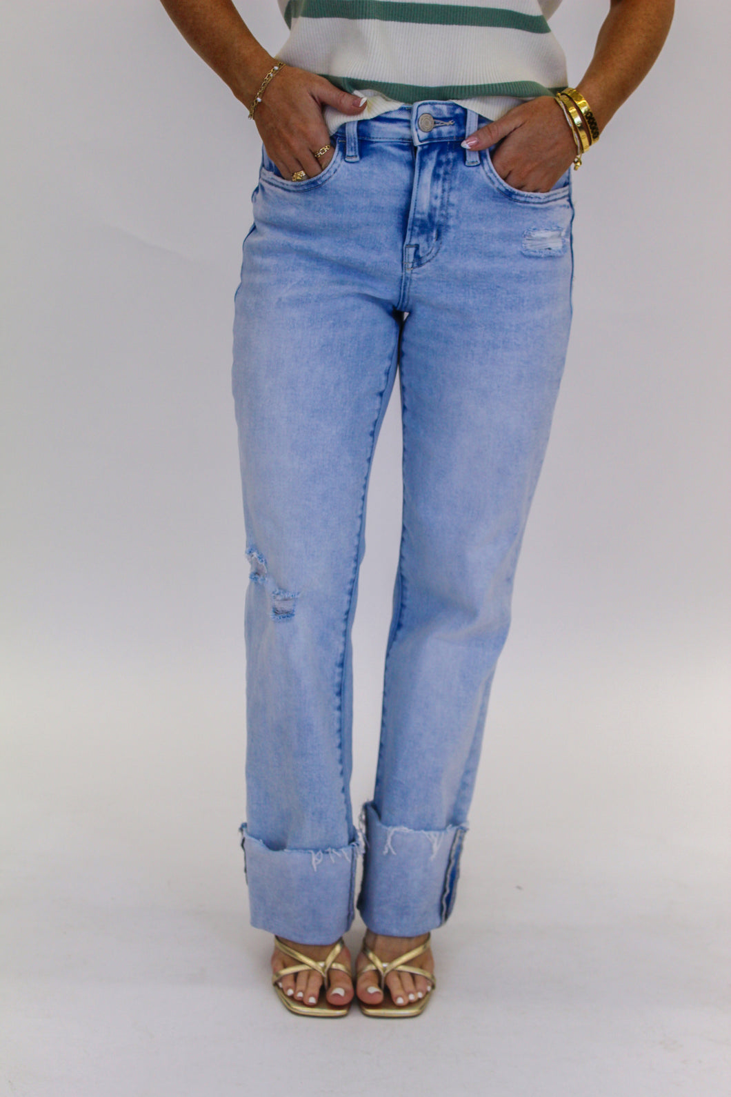 Folded Cuff High Rise Straight Jean