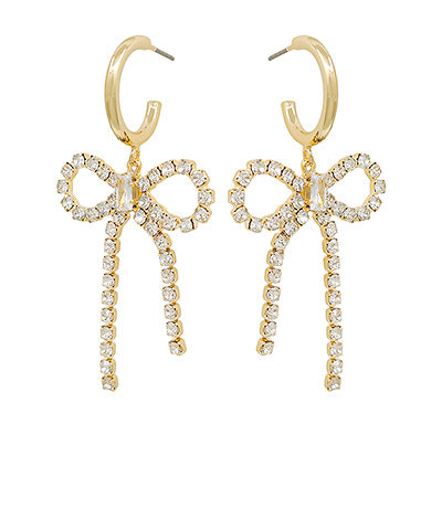 Metal Hoop Crystal Bow Drop Earrings