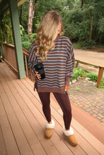 Load image into Gallery viewer, Varsity Striped Mock Neck Sweatshirt-Brown
