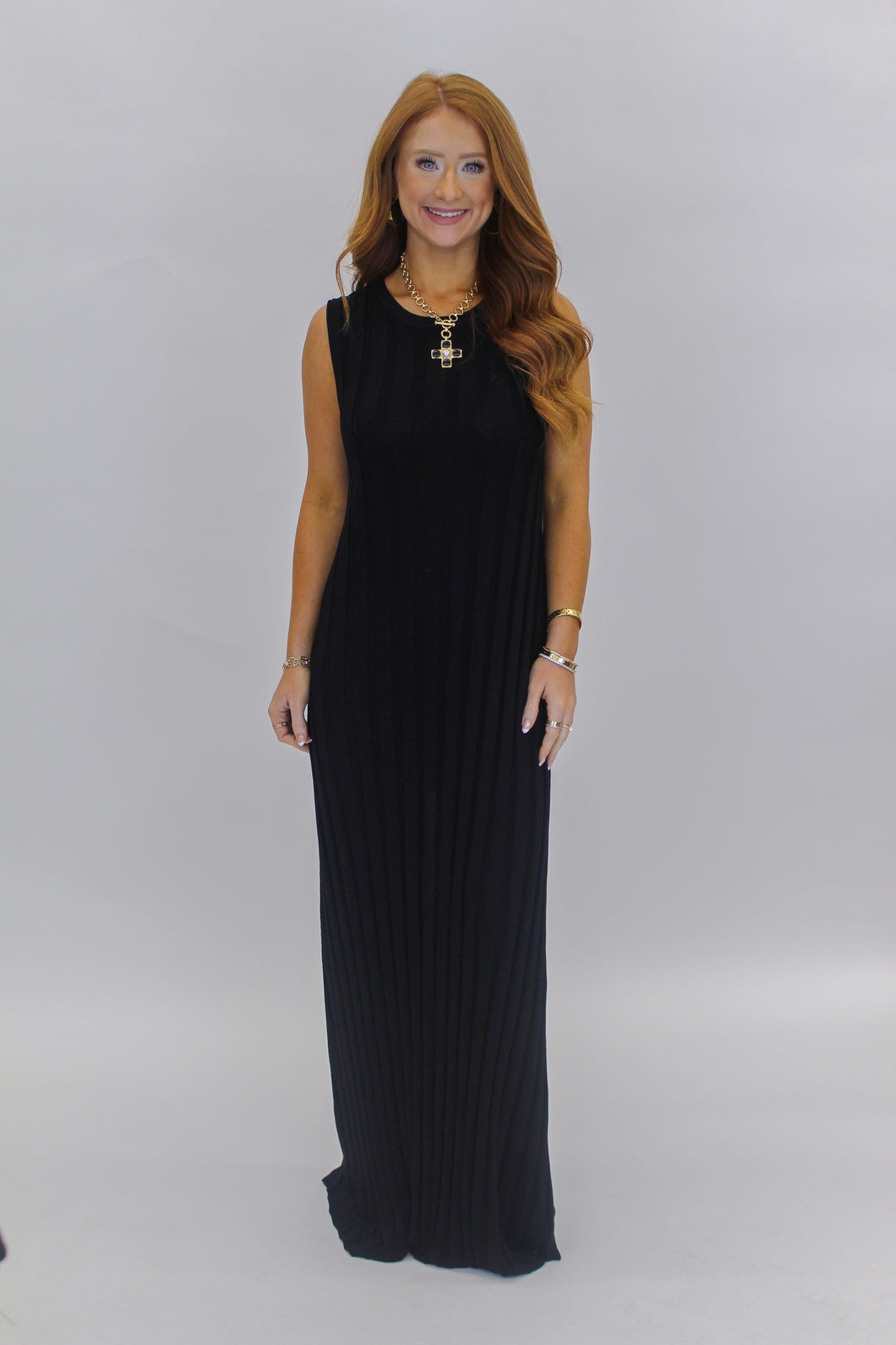 Tally Ribbed Midi Dress- Black