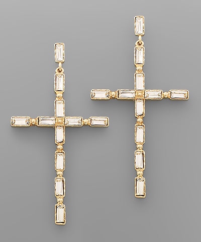 Diamond Studded Cross Earrings