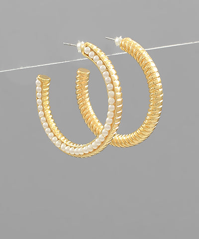 Beaded Textured Metal Hoops