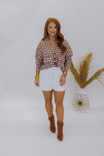 Load image into Gallery viewer, Gingham Tailored Collared Top- Brown
