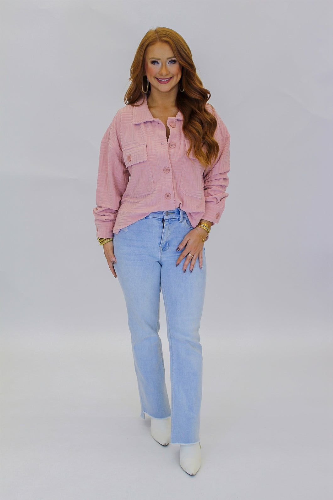 Blake Embossed Shacket-Blush