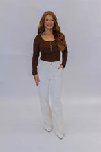 Load image into Gallery viewer, Rebecca Button Up Ribbed Top-Brown
