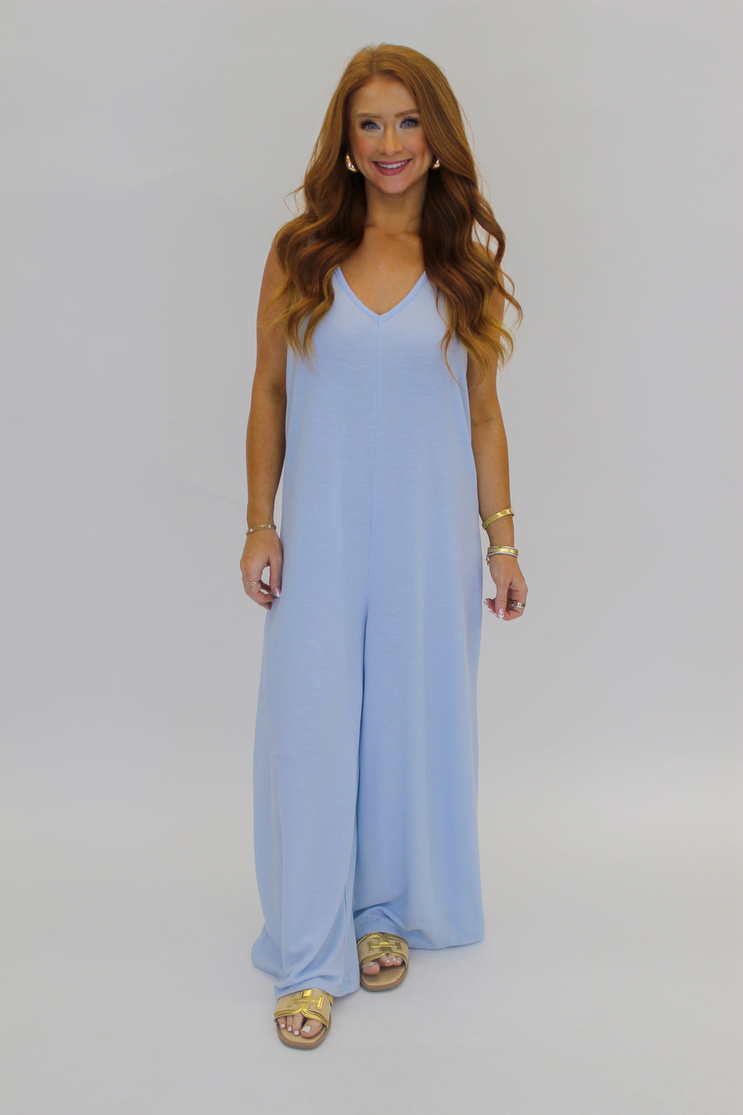 Ruth Casual Wide Leg Jumpsuit-Ice Blue