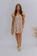 Load image into Gallery viewer, Peony Floral Mini Dress- Light Blue
