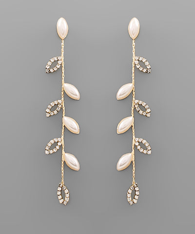 Pearl & CZ Leaf Earrings