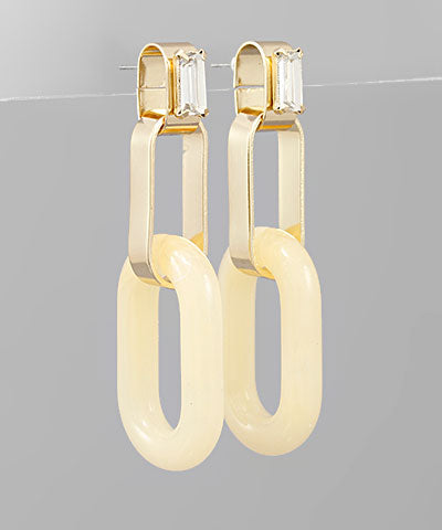 Acrylic Oval & Crystal Earrings